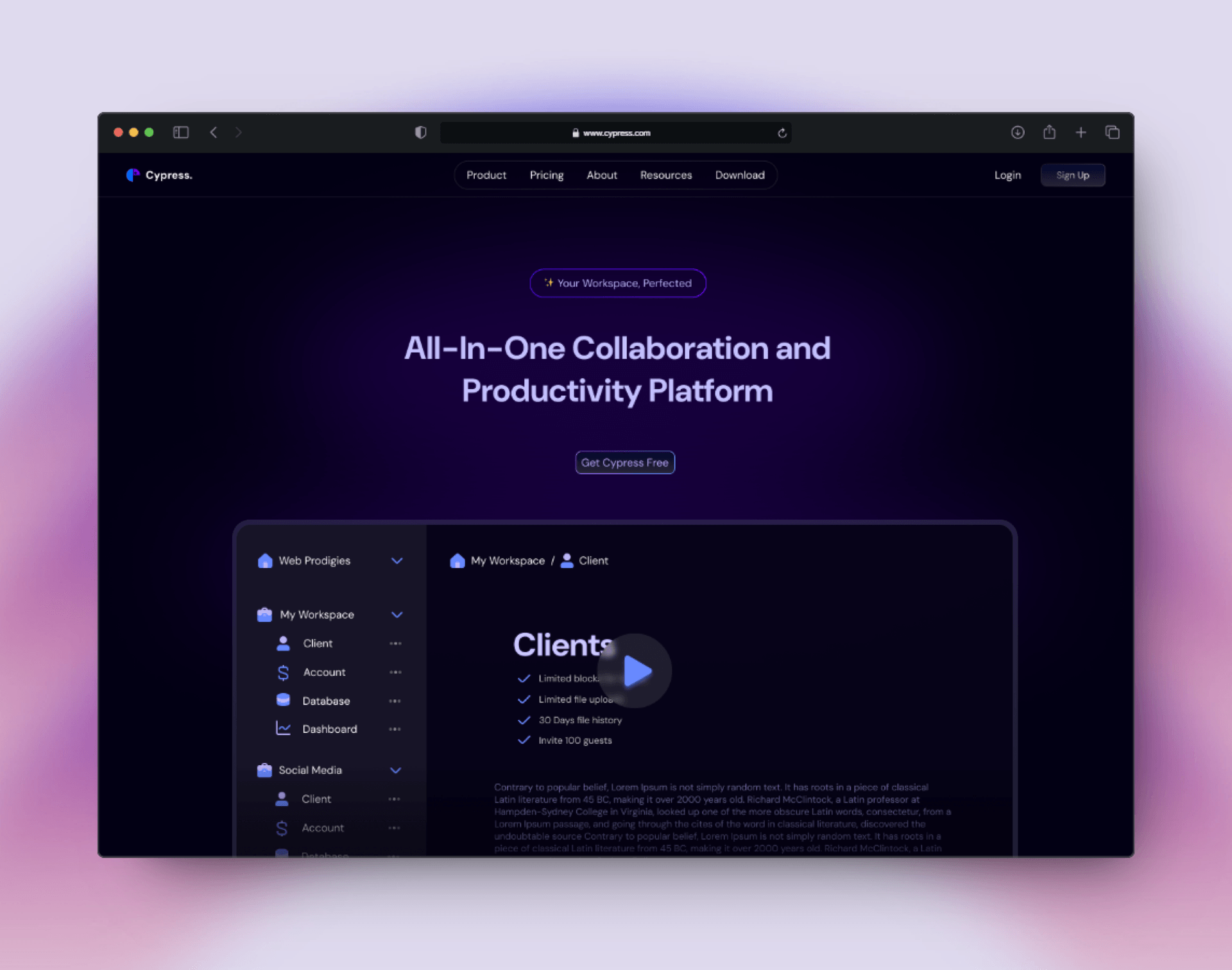 Cypress website design with modern layout and components