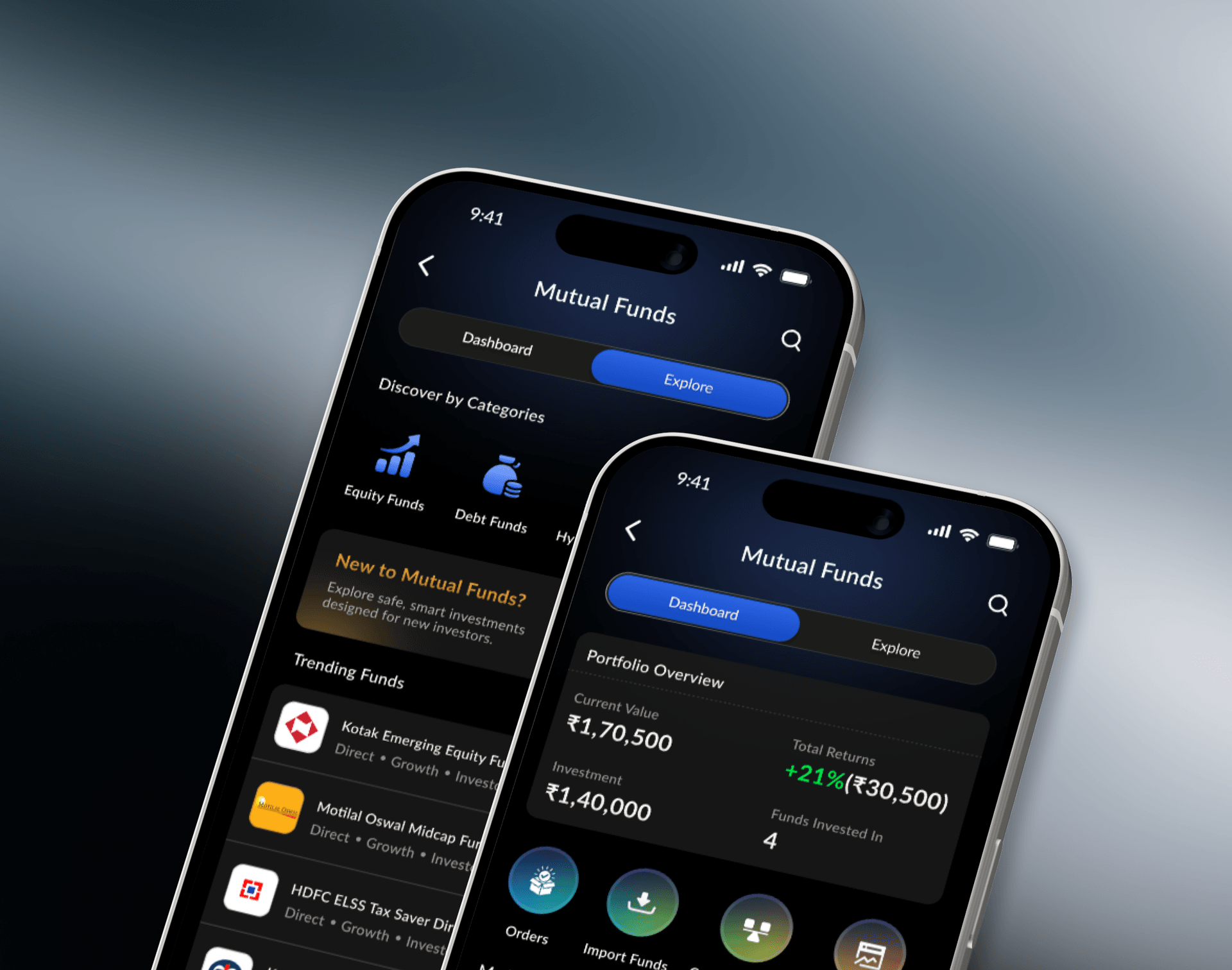 Mockup of intuitive mutual fund app UI focused on user friendly design