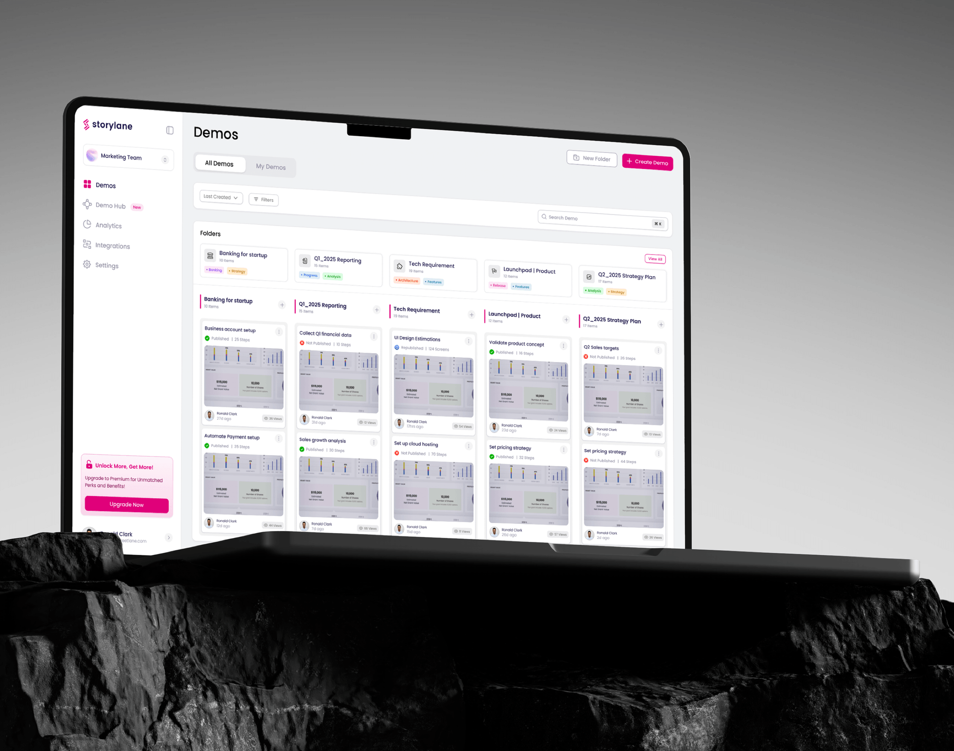 Modern Storylane project dashboard mockup with enhanced UI